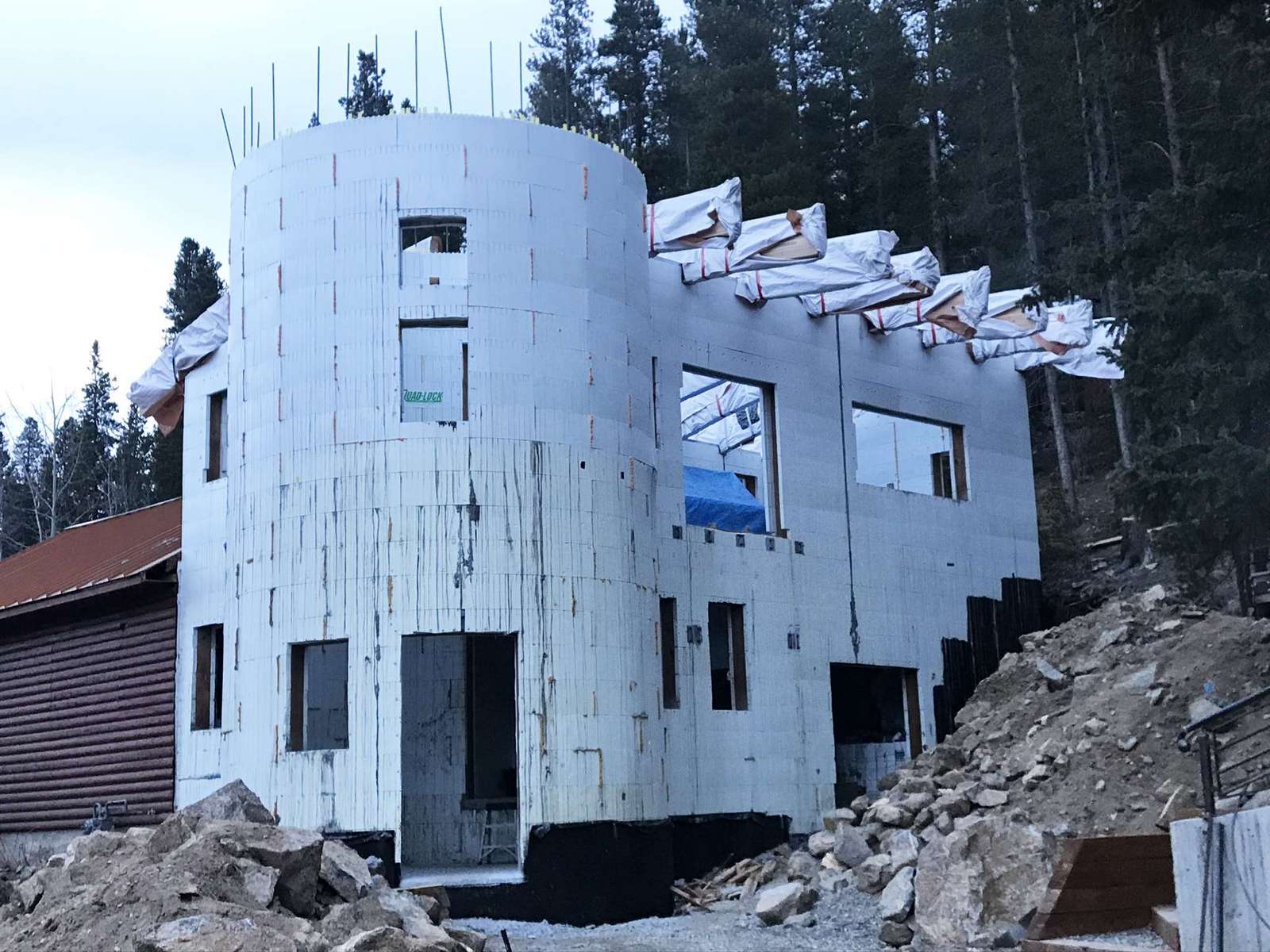 Quad-Lock ICF Home Addition with Radius Walls in Black Hawk CO getting ready for roofing